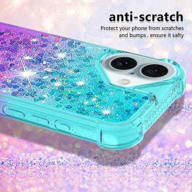 SKALO iPhone 16 Plus Juoksuhiekka Glitter Sydämet TPU kuori - Turkoosi-Violetti