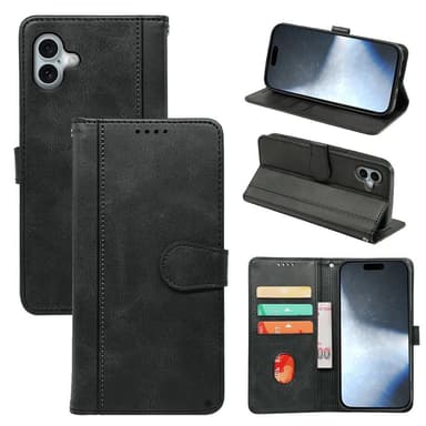 SKALO iPhone 16 Plus Lompakkokotelo PU-nahkaa - Musta