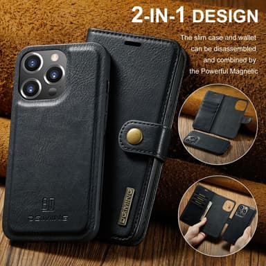 DG MING iPhone 16 Pro Max 2-in-1 magneetti lompakkokotelo - Musta