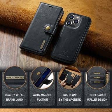DG MING iPhone 16 Pro Max 2-in-1 magneetti lompakkokotelo - Musta