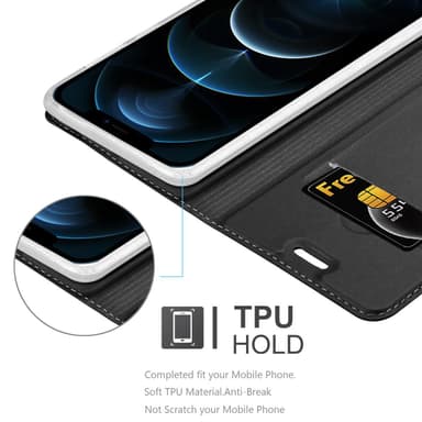iPhone 12 / 12 PRO Suojakuori Lompakkokotelo (Musta)