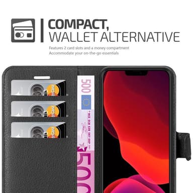 iPhone 12 PRO MAX Suojakuori Lompakkokotelo (Musta)