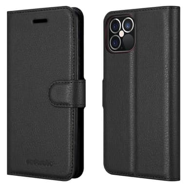 iPhone 12 PRO MAX Suojakuori Lompakkokotelo (Musta)