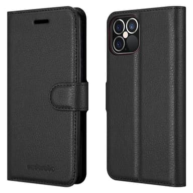 iPhone 12 PRO MAX Suojakuori Lompakkokotelo (Musta)