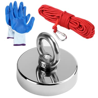 Neodyymimagneetti / kalastusmagneetti 150 kg 10 metrin köydellä ja suojakäsineillä