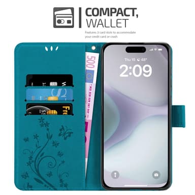 iPhone 16 Suojakuori Lompakkokotelo (Sininen)