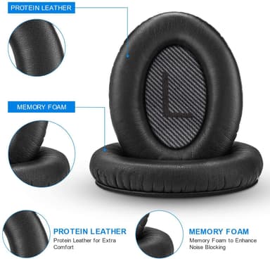 Laadukkaat korvatyynyt Bose QC 35/25/15 kuulokkeille 1 pari Musta