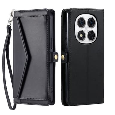 SKALO Xiaomi Redmi Note 14 Pro 5G PU-Nahkakuori Lompakkokotelo - Musta