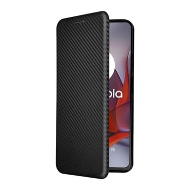 SKALO Motorola Moto G75 5G Carbon Fiber Lompakkokotelo - Musta