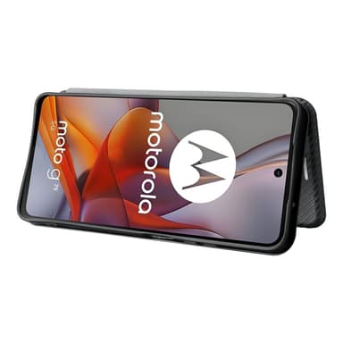 SKALO Motorola Moto G75 5G Carbon Fiber Lompakkokotelo - Musta