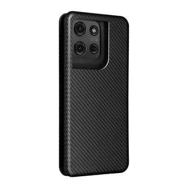 SKALO Motorola Moto G75 5G Carbon Fiber Lompakkokotelo - Musta