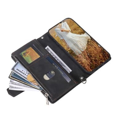 SKALO Samsung S25 Style 005 Big Wallet Quiltat Lompakkokotelo - Musta