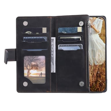 SKALO Samsung S25 Style 005 Big Wallet Quiltat Lompakkokotelo - Musta