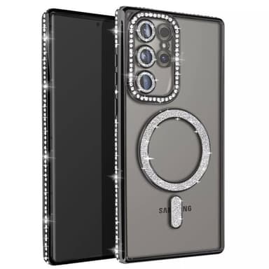Diamond bling MagSafe kuori Samsung Galaxy S22 Ultra - Musta