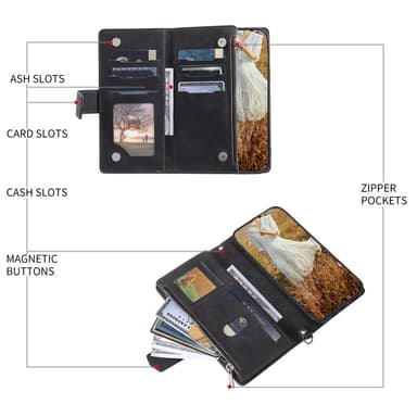 SKALO Xiaomi Redmi Note 14 Pro+ 5G Style 005 Big Wallet Quiltat Lompakkokotelo - Musta