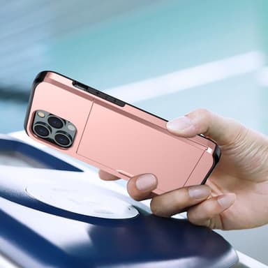 SKALO iPhone 14 Pro Armor Suojakuori korttikotelo - Ruusukulta