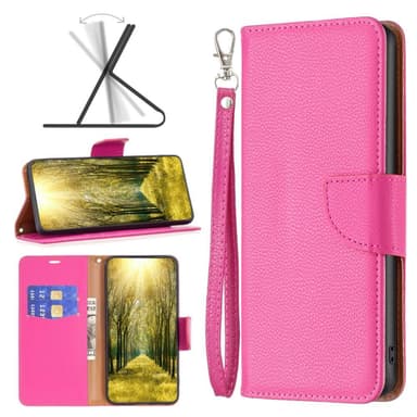 SKALO iPhone 15 Pro Max Litchi Lompakkokotelo - Pinkki