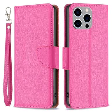 SKALO iPhone 15 Pro Max Litchi Lompakkokotelo - Pinkki