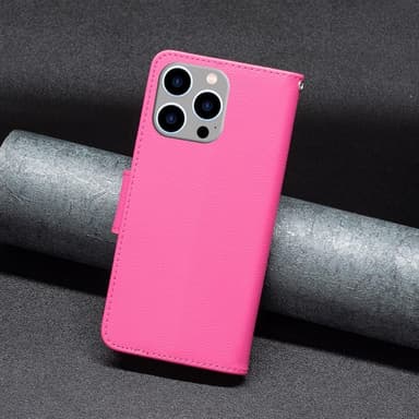 SKALO iPhone 15 Pro Max Litchi Lompakkokotelo - Pinkki