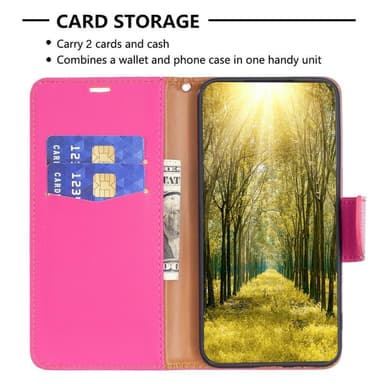 SKALO iPhone 15 Pro Max Litchi Lompakkokotelo - Pinkki