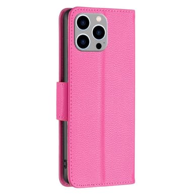 SKALO iPhone 15 Pro Max Litchi Lompakkokotelo - Pinkki