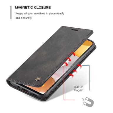 CASEME Retro Lompakkokotelo Samsung Galaxy S21+ (Plus) Musta