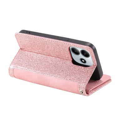 Xiaomi Redmi Note 14 4GC Kuori Vetoketjutaskulla ja 9 Korttipaikalla - RoseGold