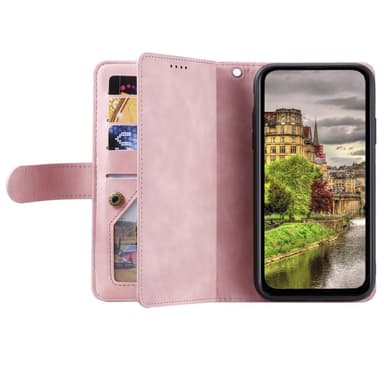 Xiaomi Redmi Note 14 4GC Kuori Vetoketjutaskulla ja 9 Korttipaikalla - RoseGold