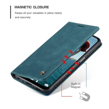 CASEME Retro Lompakkokotelo Samsung Galaxy A12 - Sininen