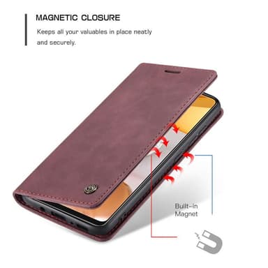 CASEME Retro lompakkokotelo Samsung Galaxy S21 Ultra Viinininpunaiselle