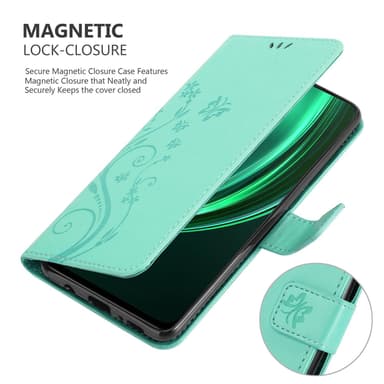 Realme 13 Suojakuori Lompakkokotelo Kukka (Turkoosi)