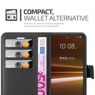 HTC U23 PRO Suojakuori Lompakkokotelo (Musta)
