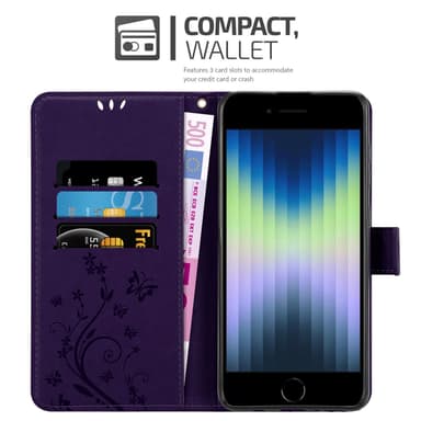 iPhone SE4 Suojakuori Lompakkokotelo Kukka (Violetti)