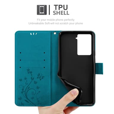 HTC U23 PRO Suojakuori Lompakkokotelo Kukka (Sininen)