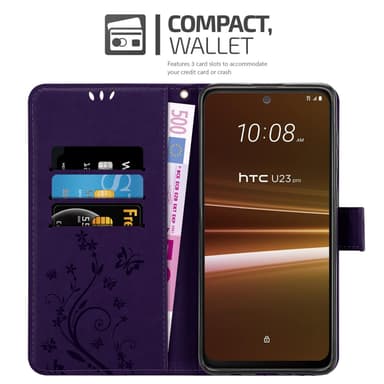 HTC U23 PRO Suojakuori Lompakkokotelo Kukka (Violetti)