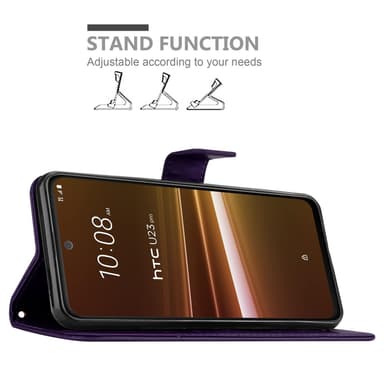 HTC U23 PRO Suojakuori Lompakkokotelo Kukka (Violetti)