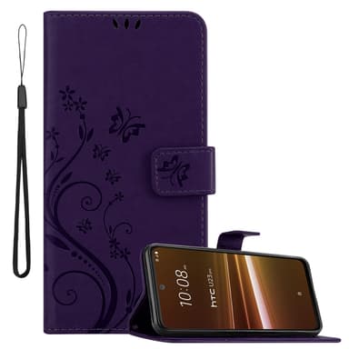HTC U23 PRO Suojakuori Lompakkokotelo Kukka (Violetti)