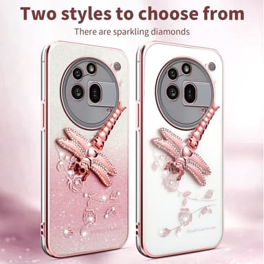 SKALO Nothing Phone (3a) Pro 5G KADEM Dragonfly Glitter Suojakuori - Pinkki