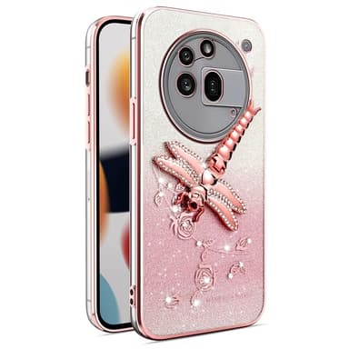 SKALO Nothing Phone (3a) Pro 5G KADEM Dragonfly Glitter Suojakuori - Pinkki