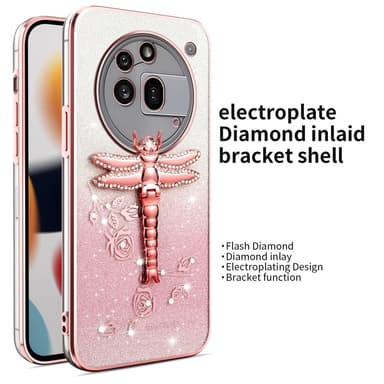 SKALO Nothing Phone (3a) Pro 5G KADEM Dragonfly Glitter Suojakuori - Pinkki
