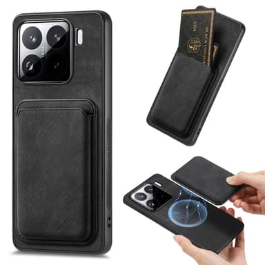 SKALO Xiaomi 15 PU-nahkainen magneettinen korttikotelo Suojakuori - Musta