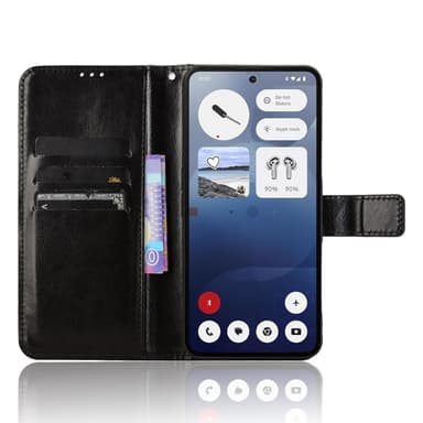 SKALO Nothing Phone (3a) 5G PU-nahka Lompakkokotelo - Musta - Musta
