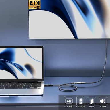 NÖRDIC 1m USB3.2 Gen2 20Gbps USB-C–C nylonpunottu jatkokaapeli, Power Delivery 240W 4K60Hz