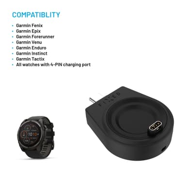 Fixed Garmin Watch langaton USB-C laturi (musta)