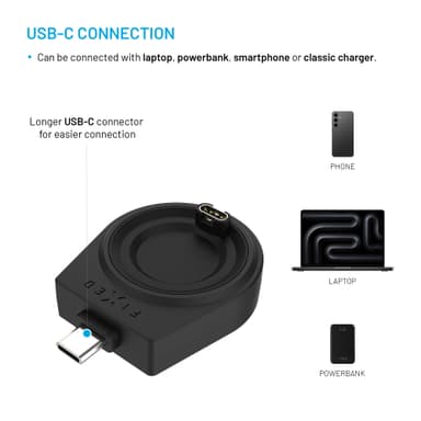 Fixed Garmin Watch langaton USB-C laturi (musta)