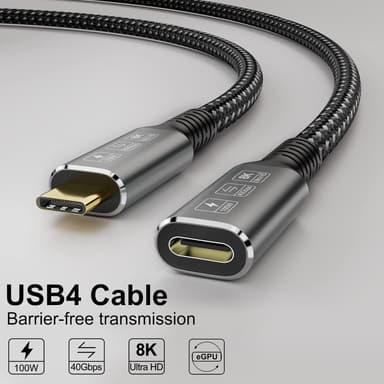 NÖRDIC USB 4 jatkokaapeli 2m 40Gbps 100W 8K60Hz