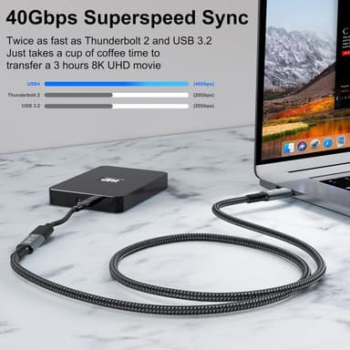 NÖRDIC USB 4 jatkokaapeli 2m 40Gbps 100W 8K60Hz
