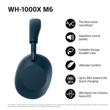 Sony WH-1000XM6 langattomat around-ear kuulokkeet (keskiyön sininen)